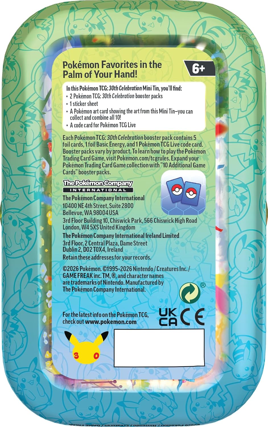 Pokémon TCG: 30th Celebration Mini Tin - Moltres (1 Sticker, 1 Picture Card & 2 Booster Packs)