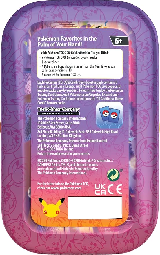 Pokémon TCG: 30th Celebration Mini Tin - Greninja (1 Sticker, 1 Picture Card & 2 Booster Packs)