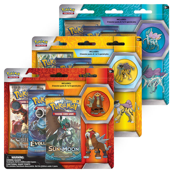 Pokemon - Raikou + Entei + Suicune - 3 Pack Pin Blister Set