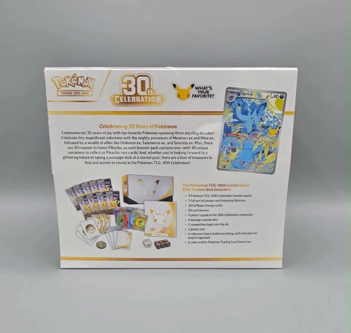 Pokémon TCG: 30th Celebration Elite Trainer Box (1 Full-Art Promo Card, 9 Booster Packs & Premium Accessories)