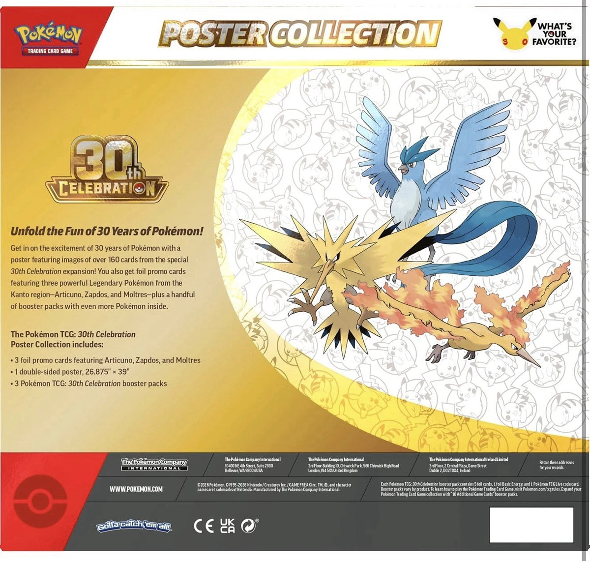 Pokémon TCG: 30th Celebration Poster Collection (3 Promo Cards, 1 Poster & 3 Boosters)