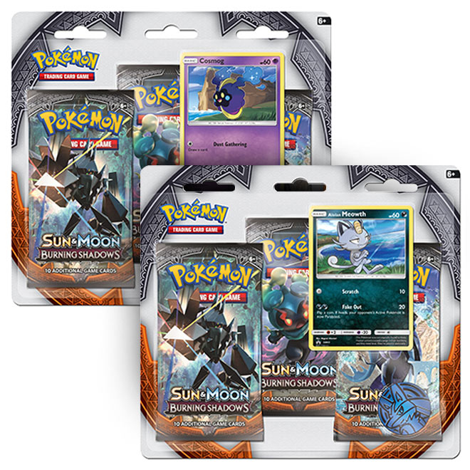 Pokemon - Sun & Moon - Burning Shadows - Cosmog & Alolan Meowth - 3 Pack Blisters