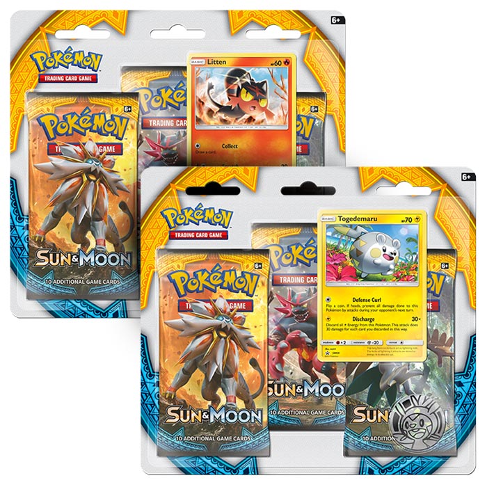Pokemon - Sun & Moon - Base Set - Togedemaru & Litten - 3 Pack Blister Set